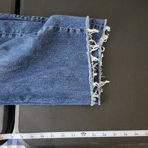 H&M Womens 90s Baggy Denim Blue Jeans Size 12 High Rise Raw Hem Loose Distressed - Picture 8 of 12
